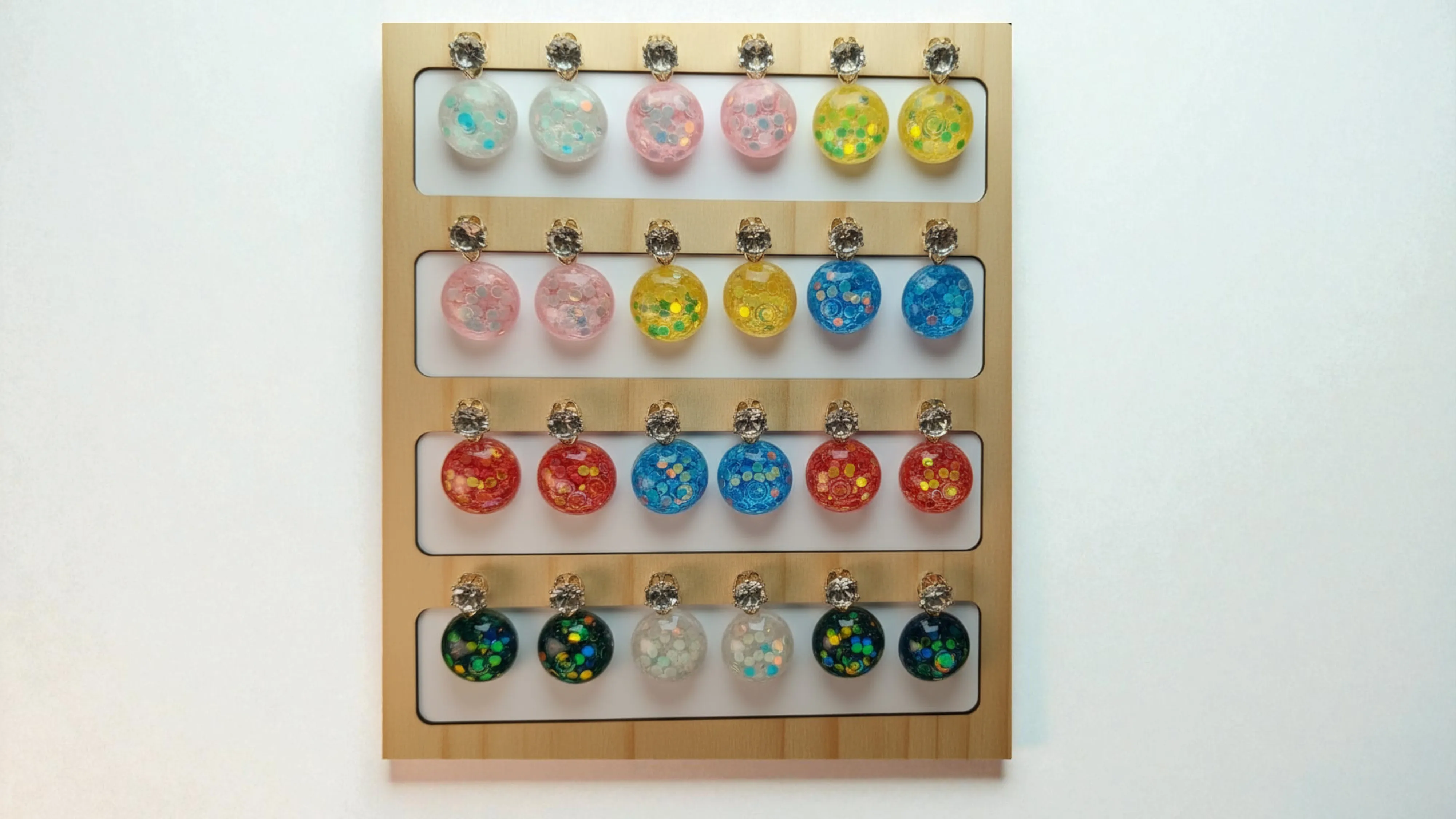 12-Pair Set Multi-Color Glitter Resin Orb Drop Earrings - Sparkling Crystal-Topped Dangles for Party & Casual Wear